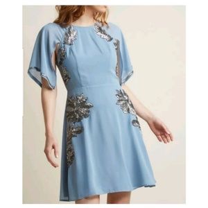 Modcloth Blue Silver Sequined Chiffon Dress Small